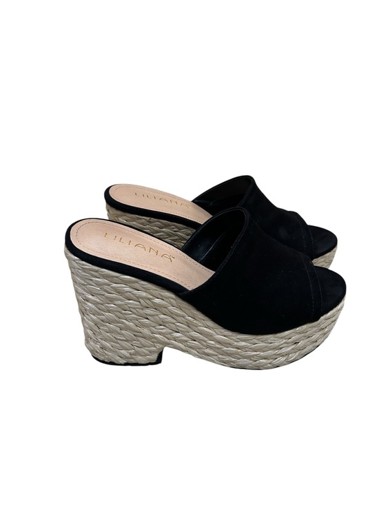 Liliana Shoes - Nwot Liliana Black faux Suede slip on Espadrille platform Slide size 8